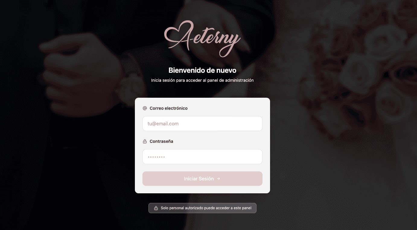 Pantalla de login de Aeterny - Panel de administración